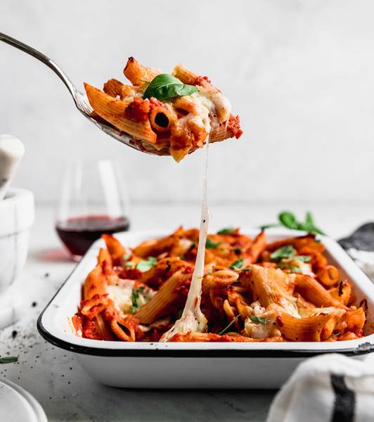 Überbackene Pasta „Caprese“