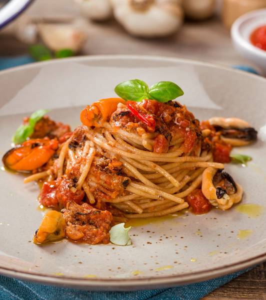 Vollkorn-Spaghetti mit Miesmuscheln